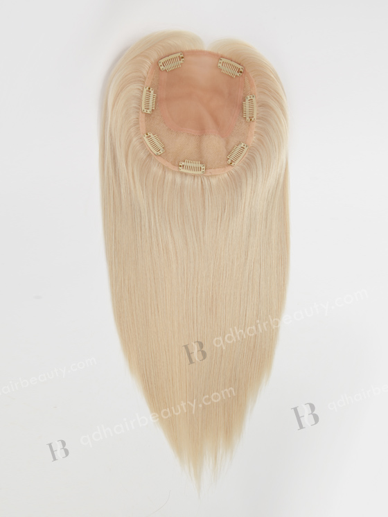 In Stock 5.5"*6.5" European Virgin Hair 12" All One Length Straight White Color Silk Top Hair Topper-152